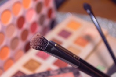 Cosmetic.Makeup.Eye-shadow with blush with pink powder.