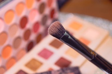 Cosmetic.Makeup.Eye-shadow with blush with pink powder.