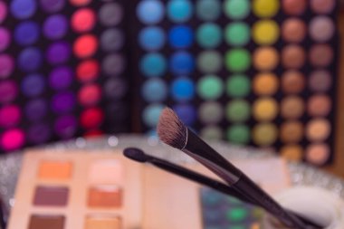 Cosmetic.Makeup.Eye-shadow with blush with pink powder.