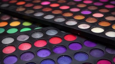 make up palette with brushes, Make up palette set. Professional multicolor eyeshadow palette. Makeup. Professional multicolor eyeshadow make-up palette background, close-up.
