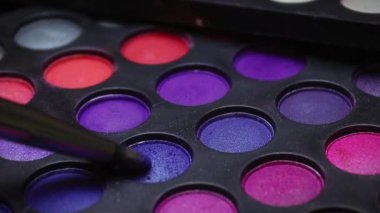 make up palette with brushes, Make up palette set. Professional multicolor eyeshadow palette. Makeup. Professional multicolor eyeshadow make-up palette background, close-up.