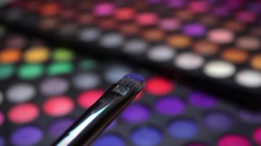 make up palette with brushes, Make up palette set. Professional multicolor eyeshadow palette. Makeup. Professional multicolor eyeshadow make-up palette background, close-up.