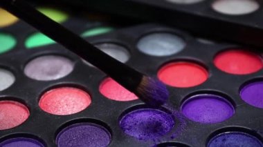 make up palette with brushes, Make up palette set. Professional multicolor eyeshadow palette. Makeup. Professional multicolor eyeshadow make-up palette background, close-up.