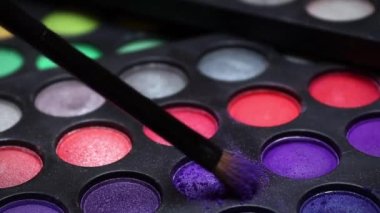make up palette with brushes, Make up palette set. Professional multicolor eyeshadow palette. Makeup. Professional multicolor eyeshadow make-up palette background, close-up.