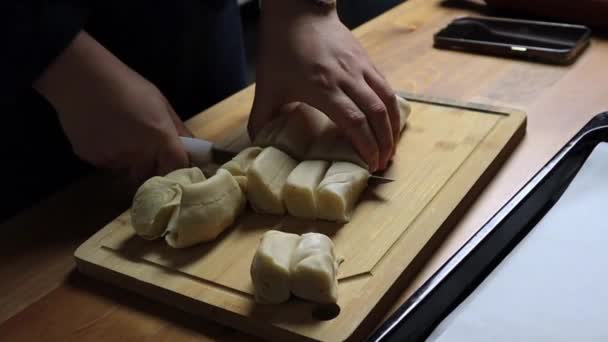 Rolling Puff Pastry Wooden Board — Stockvideo