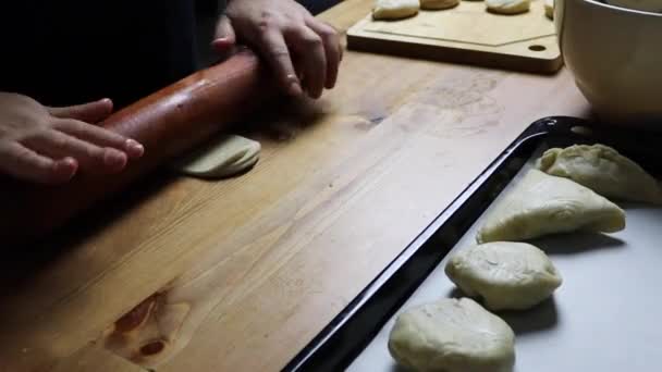 Female Hands Put Minced Meat Filling Puff Pastry Homemade Food — Video