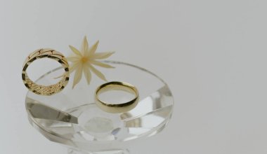 gold ring on glass, jewelry concept. High quality photo