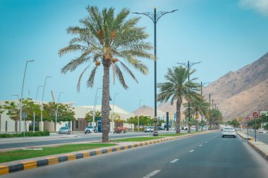 Dubai çölündeki boş asfalt yolda..