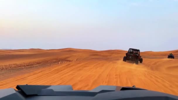 Passeio Areia Extrema Passeio Buggy Deserto Pôr Sol Deserto Imagens — Vídeo de Stock
