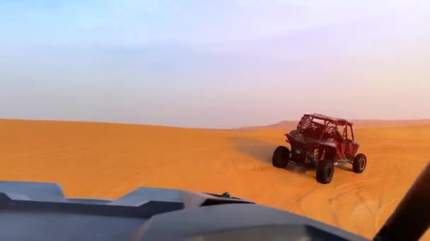 Cavalcare Carrozze Nel Deserto Durante Tramonto Filmati Fullhd Alta Qualità — Video Stock
