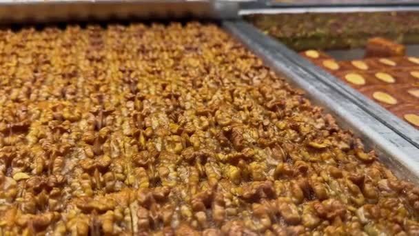 Baklava Traditional Turkish Dessert Served Tray High Quality Footage — Stock Video