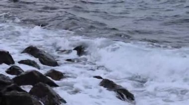 Deniz dalgaları denizdeki kayalara çarpar. Yüksek kalite 4k görüntü