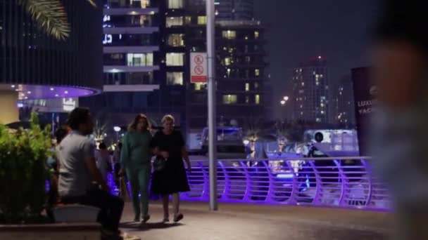 Voorbijgangers Lopen Nachts Langs Promenade Hoge Kwaliteit Beeldmateriaal — Stockvideo