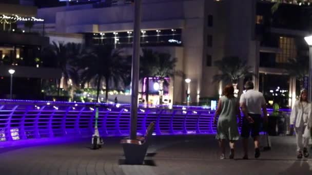 Voorbijgangers Lopen Nachts Langs Promenade Hoge Kwaliteit Beeldmateriaal — Stockvideo