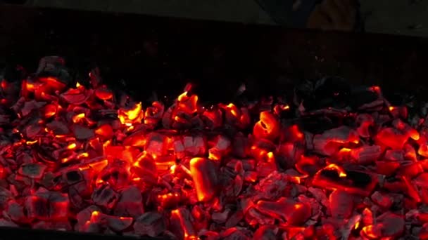 Melegítő Vörös Égő Tűz Kandallóban Közelről Máglya Lángja Energiát Sugároz — Stock videók