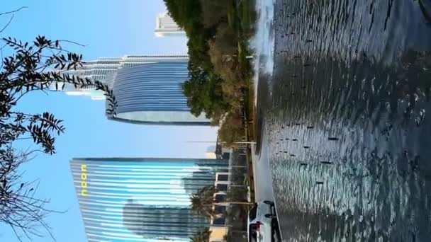 Dubai Stad Stadsbild Dagtid Skyskrapor Med Blå Himmel Dagtid Burj — Stockvideo