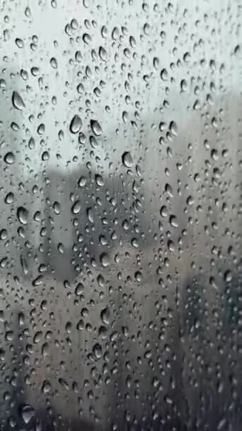 Krople Deszczu Szklane Okno Deszczowa Pogoda — Wideo stockowe