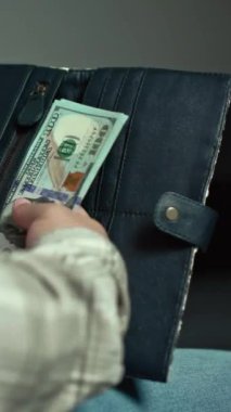 Kadınların elleri cüzdana dolar koyar. Yüksek kalite 4k görüntü