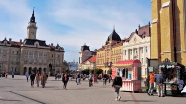  Novi Sad şehir merkezi, Sırbistan 'ın Voyvodina kentinde bulunan Mary Church ve Novi Sad belediyesinin etrafında yer alıyor. Yüksek kalite 4k görüntü