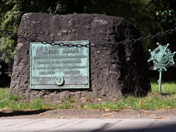 stock image President Samuel Adam's grave at the Granary Burying Groundi n Boston, Massachusetts, USA.