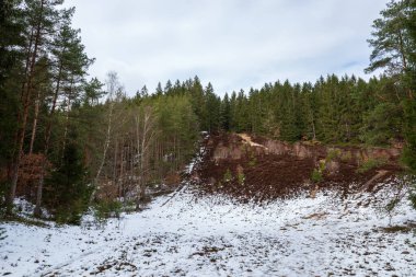 İsveç 'in Haessleholm kentindeki Vedema kayak yamacında kar, yamaçta koyu bitki örtüsü ve sık bir orman karışımı yer alıyor..