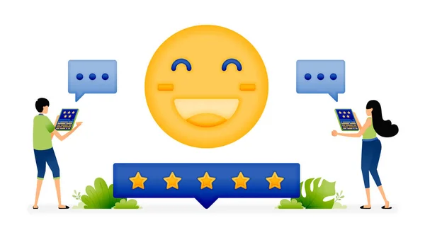 Vector Illustration Chat Conversation Dialogue Using Emoji Five Star Rating — Vector de stock