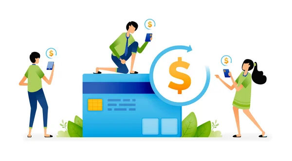 Vector Illustration Cashback Billing Transactions Purchases Using Credit Cards Can — Archivo Imágenes Vectoriales