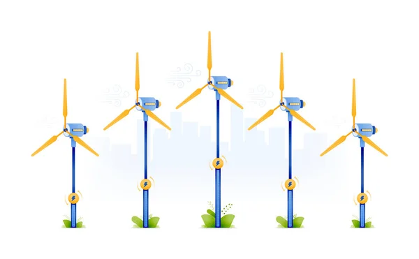 Design Illustration Green Energy Using Wind Source Windmills Socially Friendly — Vector de stock