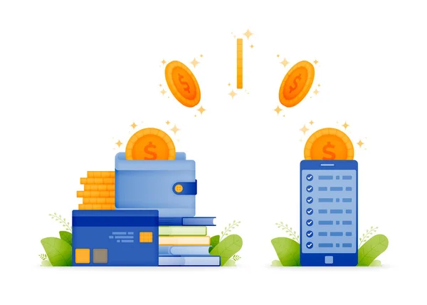 Illustrationsdesign Für Finanzen Investment Und Digitales Banking Oder Bargeldlos Geld — Stockvektor
