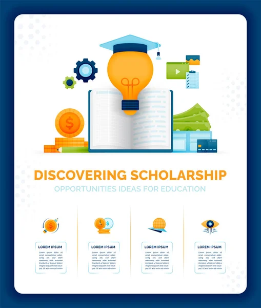 Vector Illustration Discovering Scholarship Opportunities Ideas Future Learning Scholarship Support — Vetor de Stock