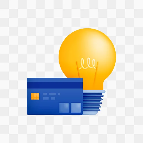 3Dアイコンは クレジットカードで電球や電球の現実的なレンダリングスタイル 借金やローンを支払うために金融や銀行でのアイデアのメタファー ウェブサイト アプリ ポスター バナーに使用できます — ストックベクタ