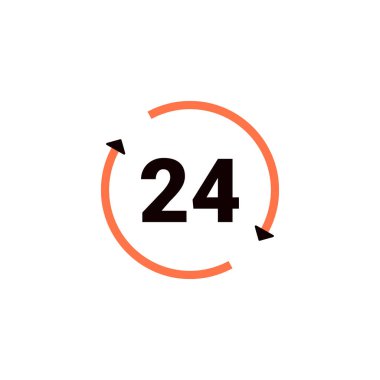24 saatlik vektör simgesi konsepti dairesel oklar ile yardımcı oluyor. Müşteri hizmetleri, asistan, pazarlama, şirket, yardım masası desteği için kullanılabilir. Web, web sitesi, poster, mobil uygulamalar için olabilir