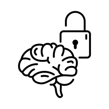 Güvenlik ve Koruma için Beyin ve Asma Kilit Simgesi Tasarımı. Uygulama, el ilanı, web sitesi ve internet için kullanılabilir