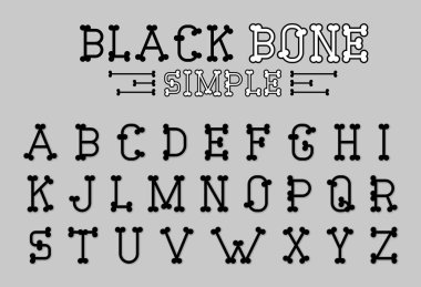 Gotik ve cadılar bayramı kıyafet ve giysi için çizgi film tarzında ana hatları olmayan BONE yazı dizaynı