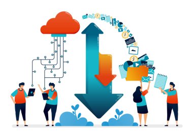 Bulut Veri Merkezi çiziminin tasarımı. Kullanıcılar, makineler ve sunucular için bulut veritabanına erişim sistemini indir ve yükle