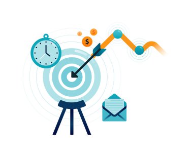 Şirketteki hedeflenebilir ve başarılabilir görevlerin iş illüstrasyonları. Terfi için zamanında. İniş sayfaları, web siteleri, mobil uygulamalar, posterler, el ilanları için kullanılabilir