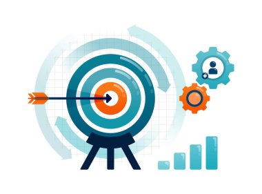 Finansal ve satış başarılarını hedefleyen dönen hedeflerin ve okların iş illüstrasyonları. İniş ağı, promosyon, reklamlar, web siteleri, uygulamalar, posterler için kullanılabilir