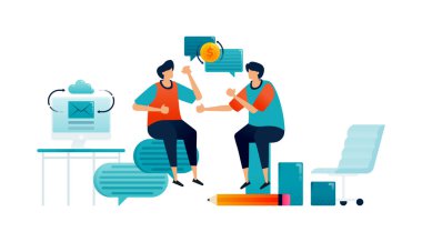 Çalışanların çalışırken mali ve kurumsal ilerlemeleri tartışan çalışma alanı çizimleri. Poster, şablon, afiş, kapak, broşür için kullanılabilir