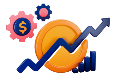 Bölünmüş madeni paranın 3D şeffaf sunumu ve finans ve yatırım konusunda yükselen bir grafik. Bankacılık, finans sektörü, fintech uygulamaları, sancaklar, mali ve ekonomik eğitim için kullanılabilir