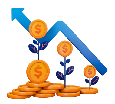 Bitkilerde daha fazla para üreten madeni paraların metaforuyla büyüyen servetin 3 boyutlu şeffaf çizimi. Bankacılık, finans sektörü, fintech uygulamaları, sancaklar, mali ekonomik eğitim için kullanılabilir
