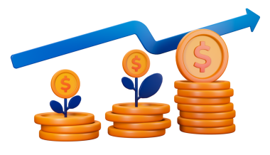 Geri dönüş veya yatırım sonucu büyüyen üç boyutlu şeffaf para ve bitki yığını. Bankacılık, finans sektörü, fintech uygulamaları, sancaklar, mali ve ekonomik eğitim için kullanılabilir