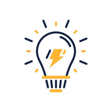 Yenilikçi Tasarım ve Fikirler İçin Şimşek Simgesi Hızı ve Elektrik Sembolize Eden Ampul