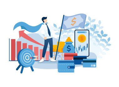 Parlak Kariyeri ve Finansmanı olan İşadamı ve Girişimci Süper Kahraman. Para Bayrağı ve Tüm Hedef Tamamlandı