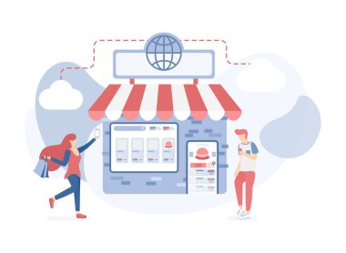 Mağazaya Katıl Piyasaya Katıl veya E-Ticaret Dijital Pazarlama, İnsanlar Sadece Bir Tıklama Alışverişi