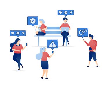 vector illustration of People Addicted to Social Media. Constantly Engaged with Gadgets, Updating and Interacting with Social Media Through Comments, Shares, and Likes Non-stop clipart