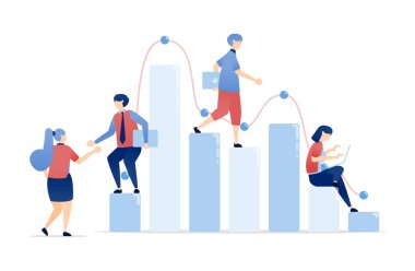 Değişen Ekonomide Kariyer Büyümesini ve Finansal Dalgalanmaları İllüstrasyon Listelerinde Etkileşen İnsanların vektör çizimi. Pankartlar, web siteleri, uygulamalar için kullanılabilir