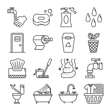 Simge çizgisi tarzı tuvalet ve temizlik tabelası