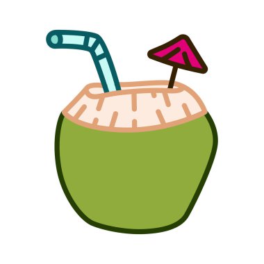 Tatlı, taze hindistan cevizi meyvesinin renkli simgesi, oyuncu ve modern illüstrasyon tarzında. logo, bilgi, reklam, mobil uygulamalar, UI, web tasarımı ve yazdırma için