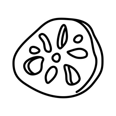Asya Mutfağı ve Doğal Bitki Yemekleri için Lotus Kökünün Doodle Tarzı Simgeleri