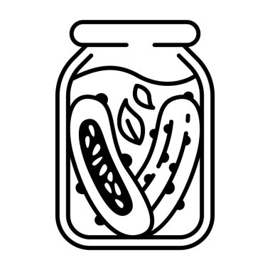 Siyah ve Beyaz Çizgili Salatalıklı Salatalık Kavanozunun Çömlek Simgesi